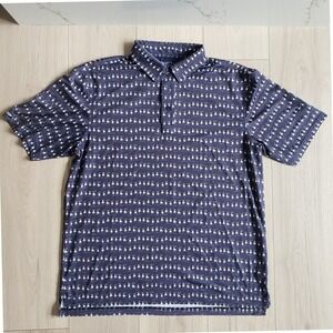 Straight Down Polo Shirt Mens L Blue Aloha Is Calling Hula Girl Golf Performance